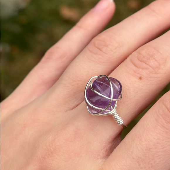 Sterling silver plated amethyst wire ring - Picture 4 of 4